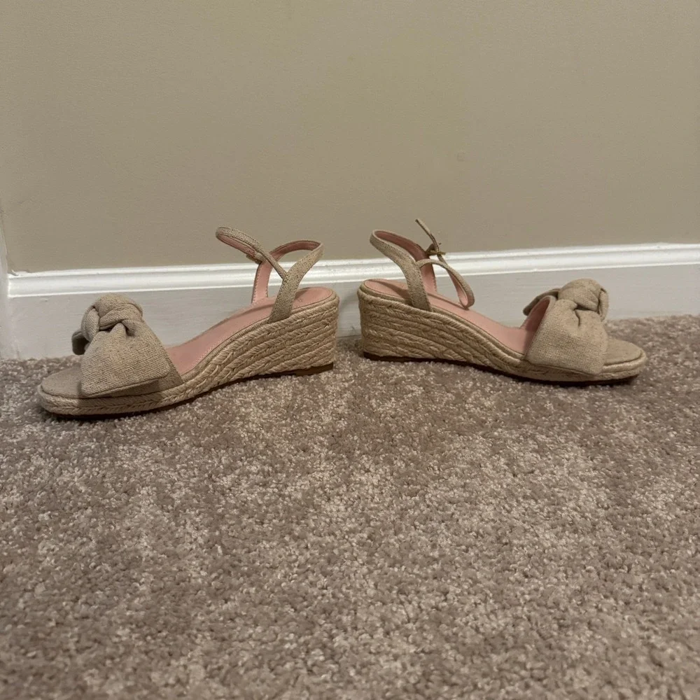 Kate Spade Leandra Espadrille Wedge Sandals Linen Knot Beige Tan 8B K4832